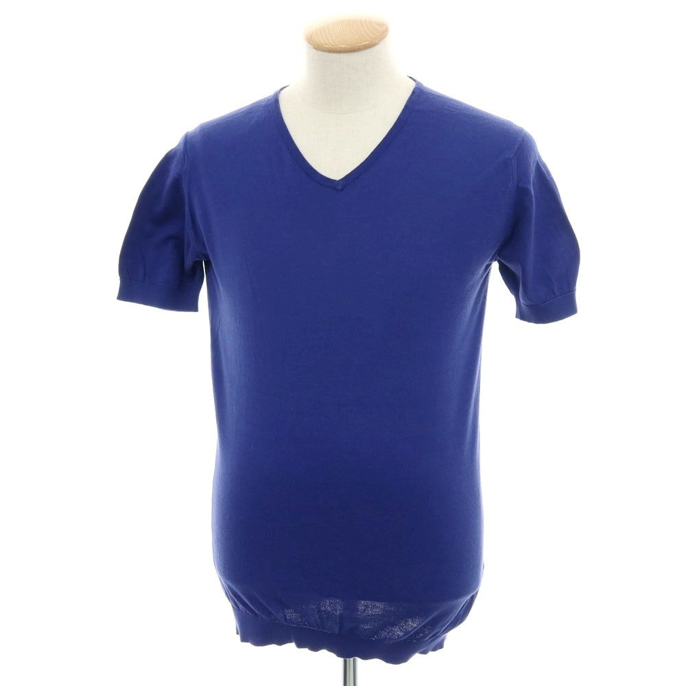 【中古】ジョンスメドレー JOHN SMEDLEY ハイゲージ コットン Vネック 半袖 プルオーバーニット ダークスマルトブルー系【 S 】【 状態ランクC 】【 メンズ 】
