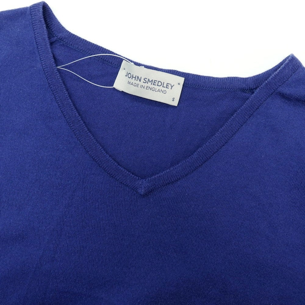 【中古】ジョンスメドレー JOHN SMEDLEY ハイゲージ コットン Vネック 半袖 プルオーバーニット ダークスマルトブルー系【 S 】【 状態ランクC 】【 メンズ 】