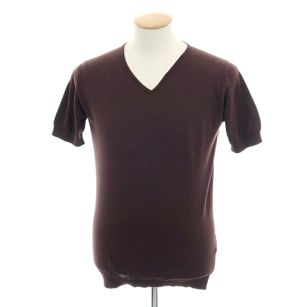 【中古】ジョンスメドレー JOHN SMEDLEY ハイゲージ コットン Vネック 半袖 プルオーバーニット ブラウン【 S 】【 状態ランクB 】【 メンズ 】
