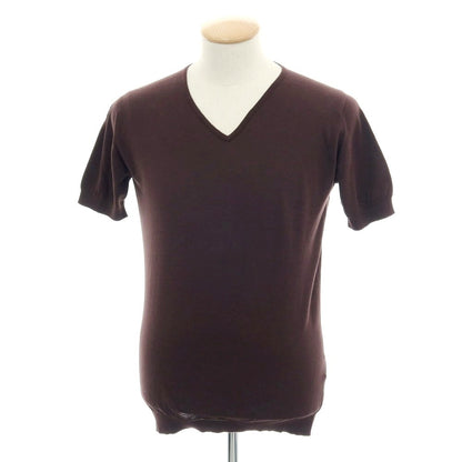 【中古】ジョンスメドレー JOHN SMEDLEY ハイゲージ コットン Vネック 半袖 プルオーバーニット ブラウン【 S 】【 状態ランクB 】【 メンズ 】