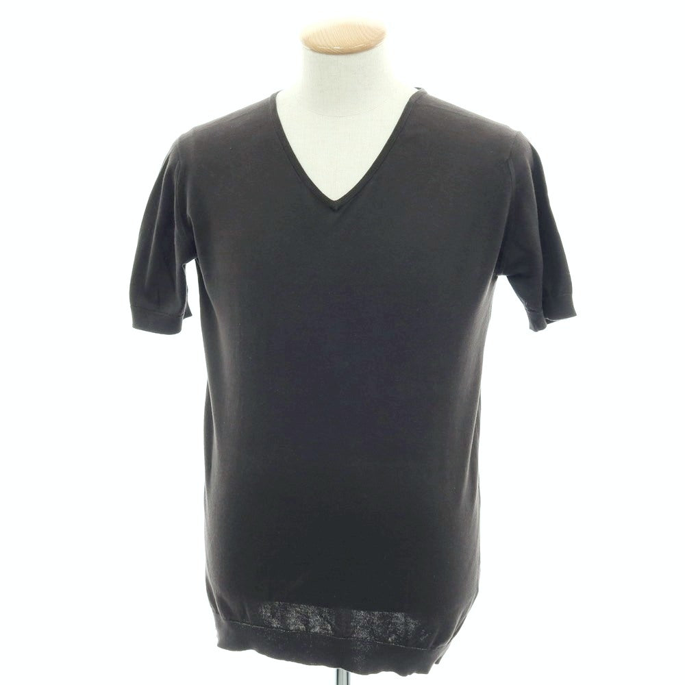 【中古】ジョンスメドレー JOHN SMEDLEY ハイゲージ コットン Vネック 半袖 プルオーバーニット チャコールグレー系【 S 】【 状態ランクC 】【 メンズ 】