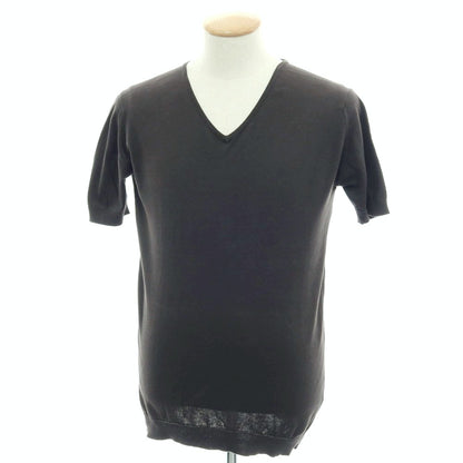 【中古】ジョンスメドレー JOHN SMEDLEY ハイゲージ コットン Vネック 半袖 プルオーバーニット チャコールグレー系【 S 】【 状態ランクC 】【 メンズ 】