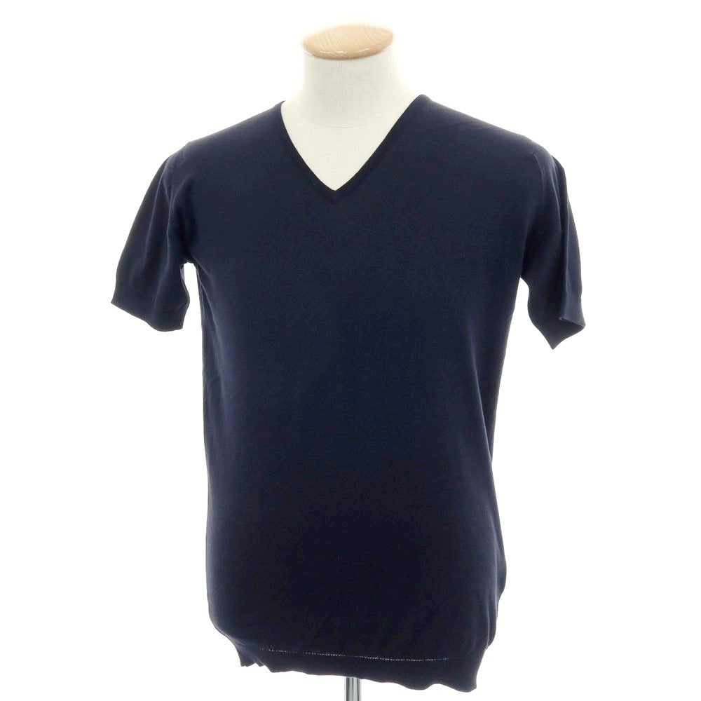 【中古】ジョンスメドレー JOHN SMEDLEY ハイゲージ コットン Vネック 半袖 プルオーバーニット ダークネイビー【 S 】【 状態ランクB 】【 メンズ 】