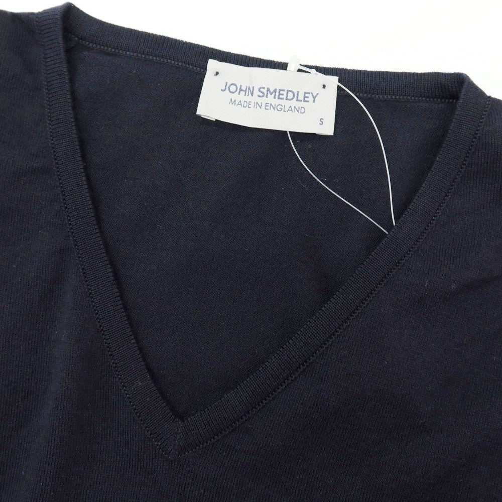 【中古】ジョンスメドレー JOHN SMEDLEY ハイゲージ コットン Vネック 半袖 プルオーバーニット ダークネイビー【 S 】【 状態ランクB 】【 メンズ 】