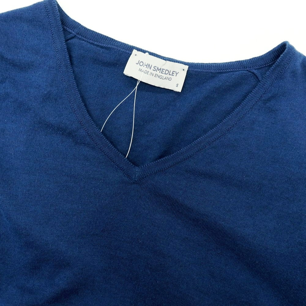 【中古】ジョンスメドレー JOHN SMEDLEY ハイゲージ コットン Vネック 半袖 プルオーバーニット ダークブルー系【 S 】【 状態ランクB 】【 メンズ 】