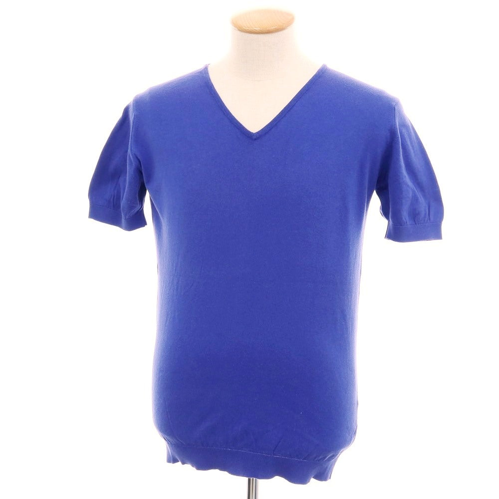 【中古】ジョンスメドレー JOHN SMEDLEY ハイゲージ コットン Vネック 半袖 プルオーバーニット スマルトブルー【 S 】【 状態ランクC 】【 メンズ 】