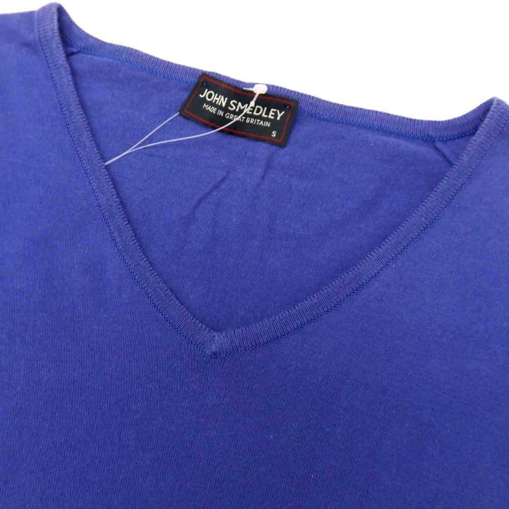【中古】ジョンスメドレー JOHN SMEDLEY ハイゲージ コットン Vネック 半袖 プルオーバーニット スマルトブルー【 S 】【 状態ランクC 】【 メンズ 】