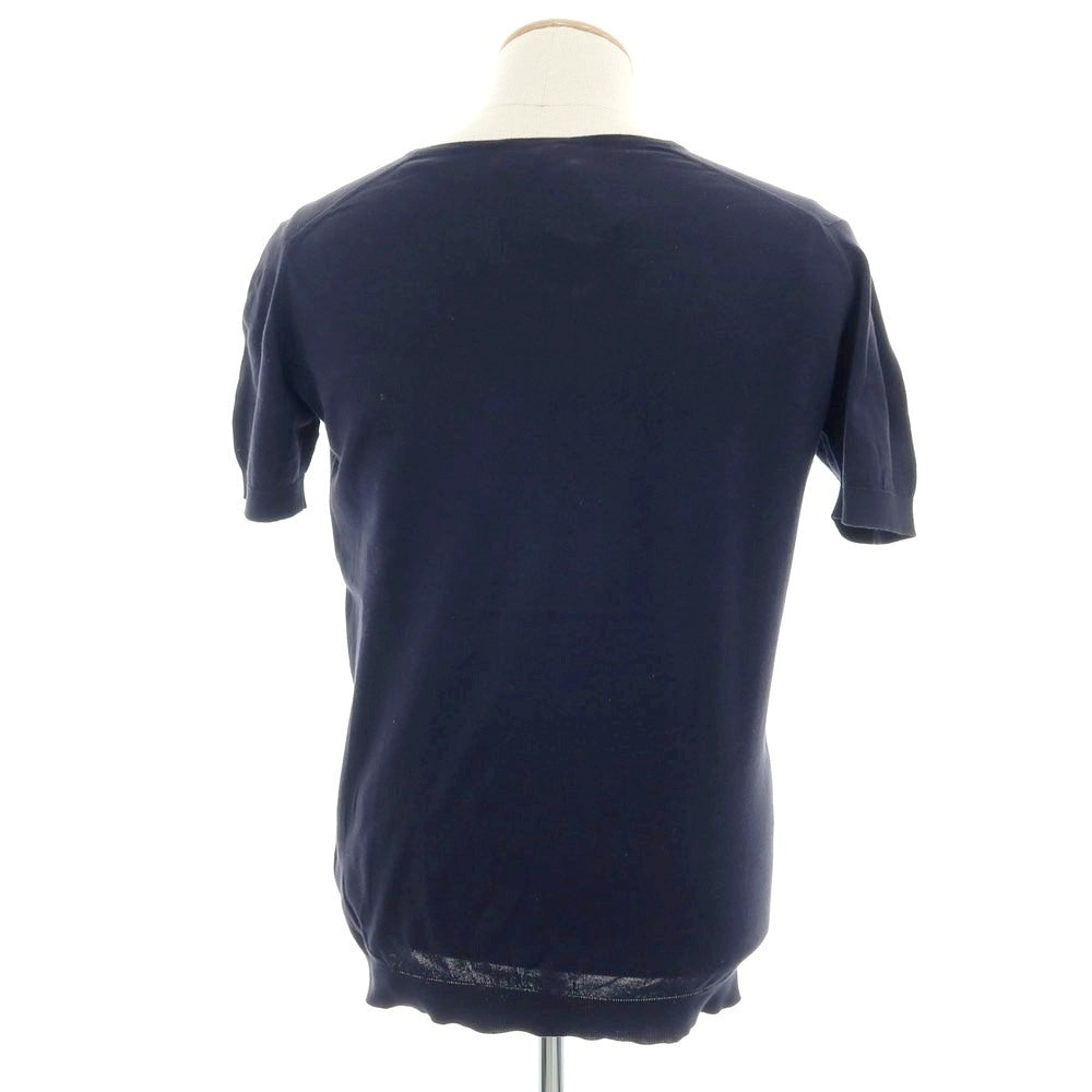 【中古】ジョンスメドレー JOHN SMEDLEY ハイゲージ コットン Vネック 半袖 プルオーバーニット ダークネイビー【 S 】【 状態ランクC 】【 メンズ 】