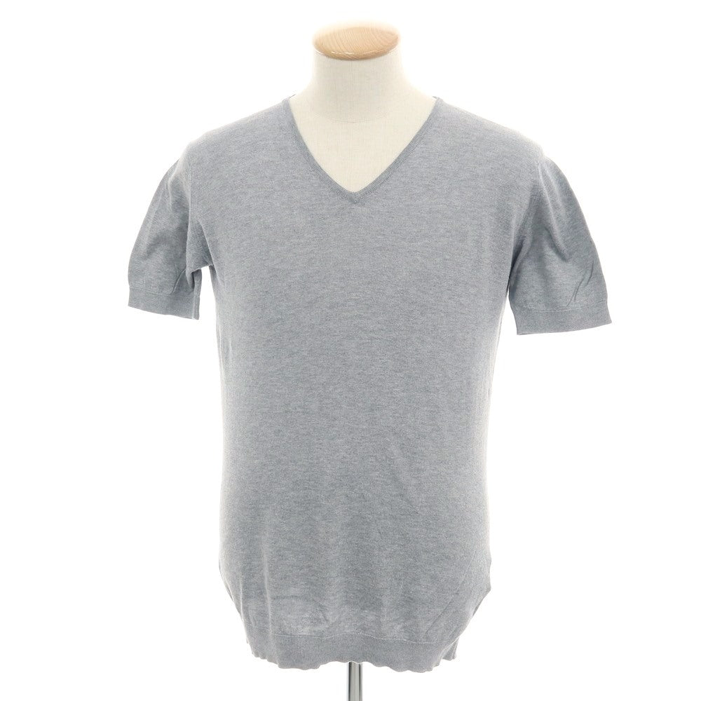 【中古】ジョンスメドレー JOHN SMEDLEY ハイゲージ コットン Vネック 半袖 プルオーバーニット ライトグレー【 S 】【 状態ランクC 】【 メンズ 】