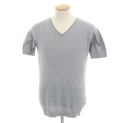 【中古】ジョンスメドレー JOHN SMEDLEY ハイゲージ コットン Vネック 半袖 プルオーバーニット ライトグレー【 S 】【 状態ランクC 】【 メンズ 】