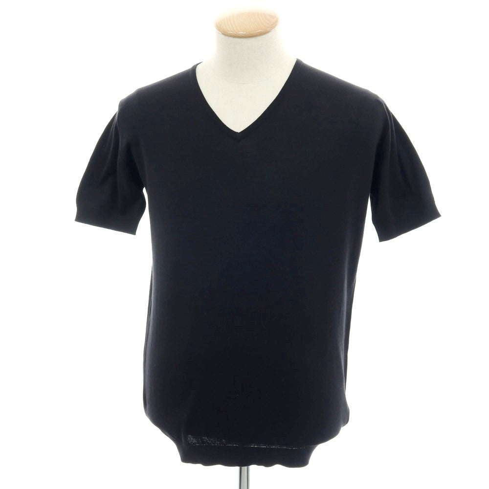 【中古】ジョンスメドレー JOHN SMEDLEY ハイゲージ コットン Vネック 半袖 プルオーバーニット ブラック【 S 】【 状態ランクA 】【 メンズ 】