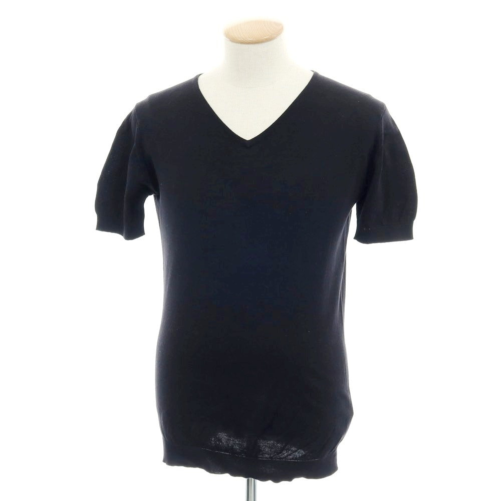 【中古】ジョンスメドレー JOHN SMEDLEY ハイゲージ コットン Vネック 半袖 プルオーバーニット ブラック【 S 】【 状態ランクC 】【 メンズ 】