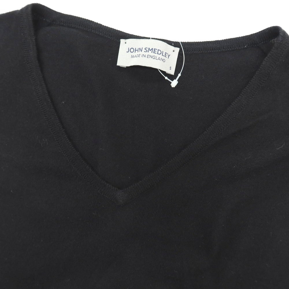 【中古】ジョンスメドレー JOHN SMEDLEY ハイゲージ コットン Vネック 半袖 プルオーバーニット ブラック【 S 】【 状態ランクC 】【 メンズ 】
