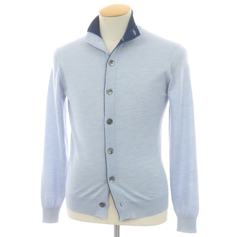 【中古】セッテフィーリ カシミア Settefili Cashmere ハイゲージ カシミヤシルク スタンドカラー カーディガン ライトブルー【 44 】【 状態ランクB 】【 メンズ 】