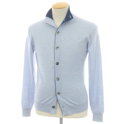 【中古】セッテフィーリ カシミア Settefili Cashmere ハイゲージ カシミヤシルク スタンドカラー カーディガン ライトブルー【 44 】【 状態ランクB 】【 メンズ 】