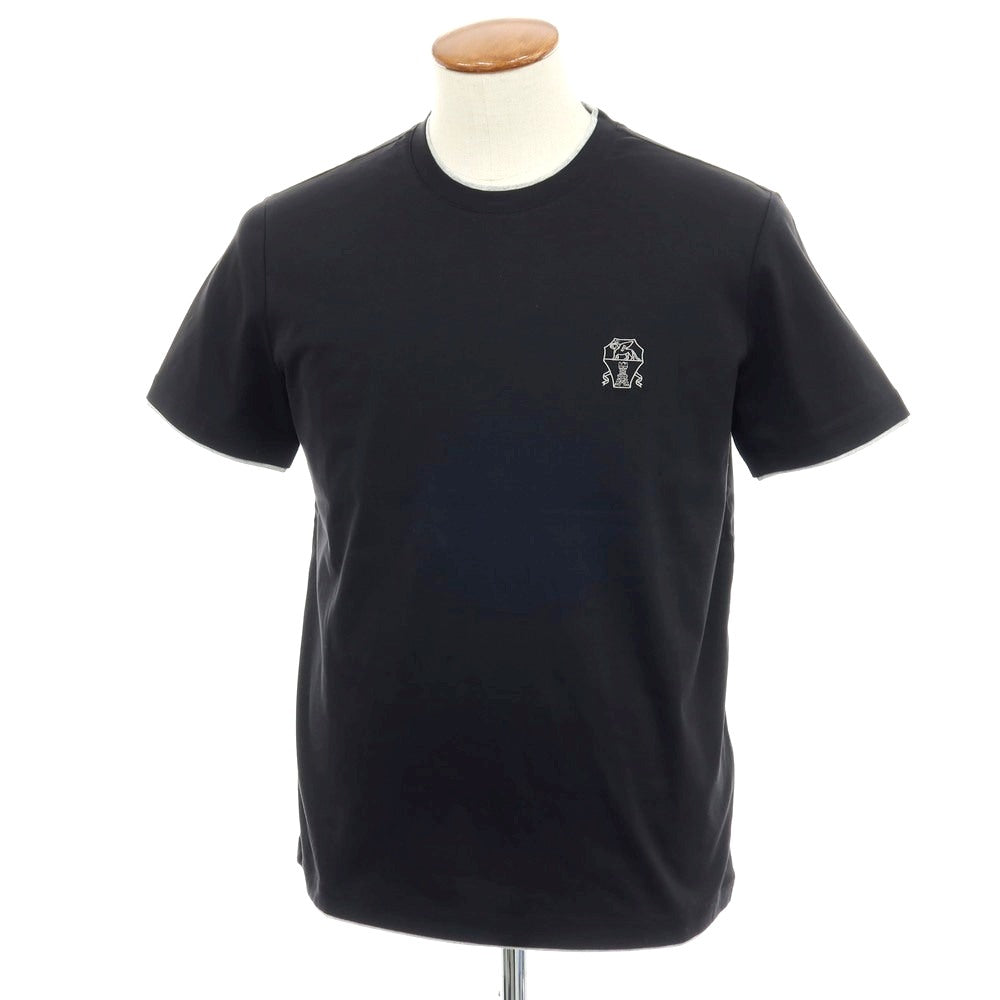 【中古】ブルネロクチネリ Brunello Cucinelli コットン クルーネック フェイクレイヤード 半袖Ｔシャツ ブラックxライトグレー【 M 】【 状態ランクA 】【 メンズ 】