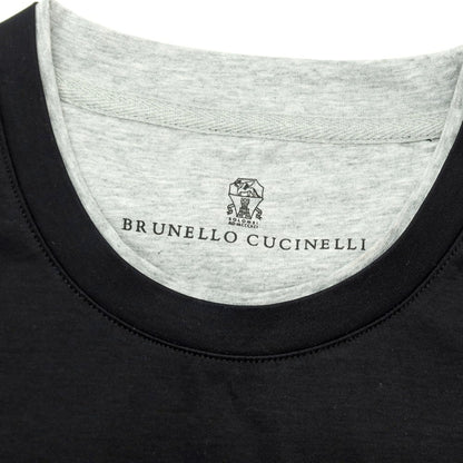 【中古】ブルネロクチネリ Brunello Cucinelli コットン クルーネック フェイクレイヤード 半袖Ｔシャツ ブラックxライトグレー【 M 】【 状態ランクA 】【 メンズ 】