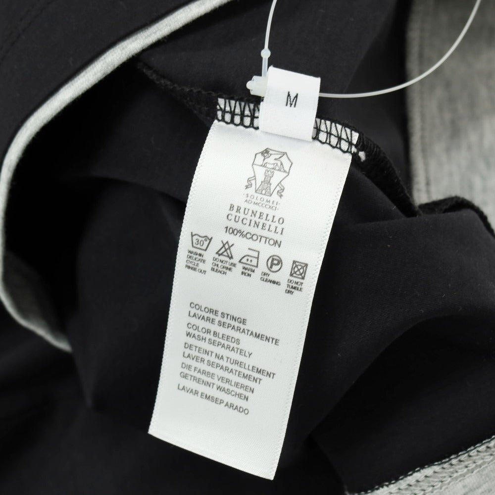 【中古】ブルネロクチネリ Brunello Cucinelli コットン クルーネック フェイクレイヤード 半袖Ｔシャツ ブラックxライトグレー【 M 】【 状態ランクA 】【 メンズ 】
