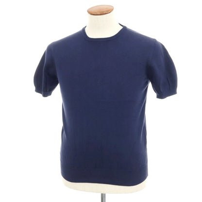 【中古】モルガーノ MORGANO コットンナイロン クルーネック 半袖 プルオーバーニット ネイビー【 48/S 】【 状態ランクC 】【 メンズ 】