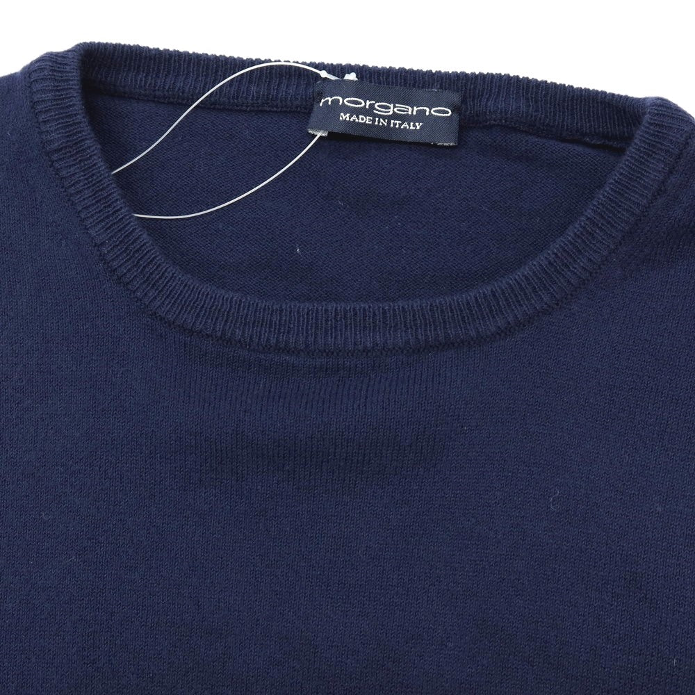 【中古】モルガーノ MORGANO コットンナイロン クルーネック 半袖 プルオーバーニット ネイビー【 48/S 】【 状態ランクC 】【 メンズ 】
