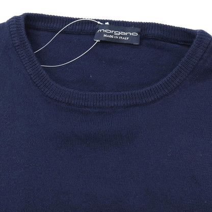 【中古】モルガーノ MORGANO コットンナイロン クルーネック 半袖 プルオーバーニット ネイビー【 48/S 】【 状態ランクC 】【 メンズ 】
