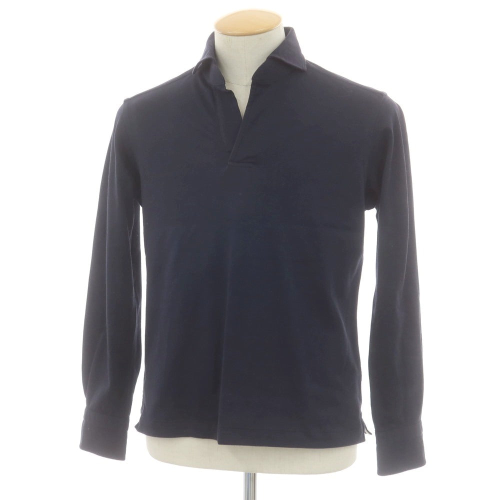【中古】チェント ペル チェント Cento Per Cento コットンポリエステル 鹿の子 スキッパー 長袖ポロシャツ ネイビー【 S 】【 状態ランクB 】【 メンズ 】