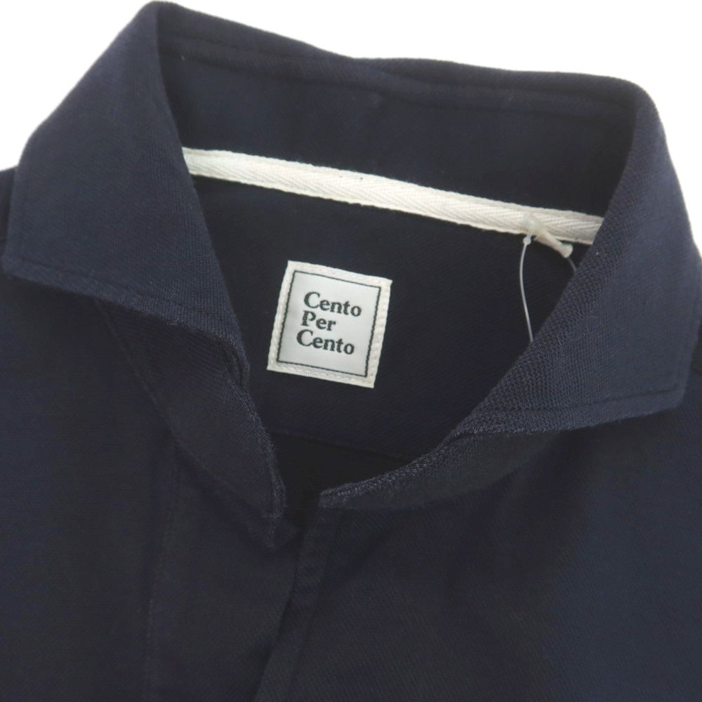 【中古】チェント ペル チェント Cento Per Cento コットンポリエステル 鹿の子 スキッパー 長袖ポロシャツ ネイビー【 S 】【 状態ランクB 】【 メンズ 】