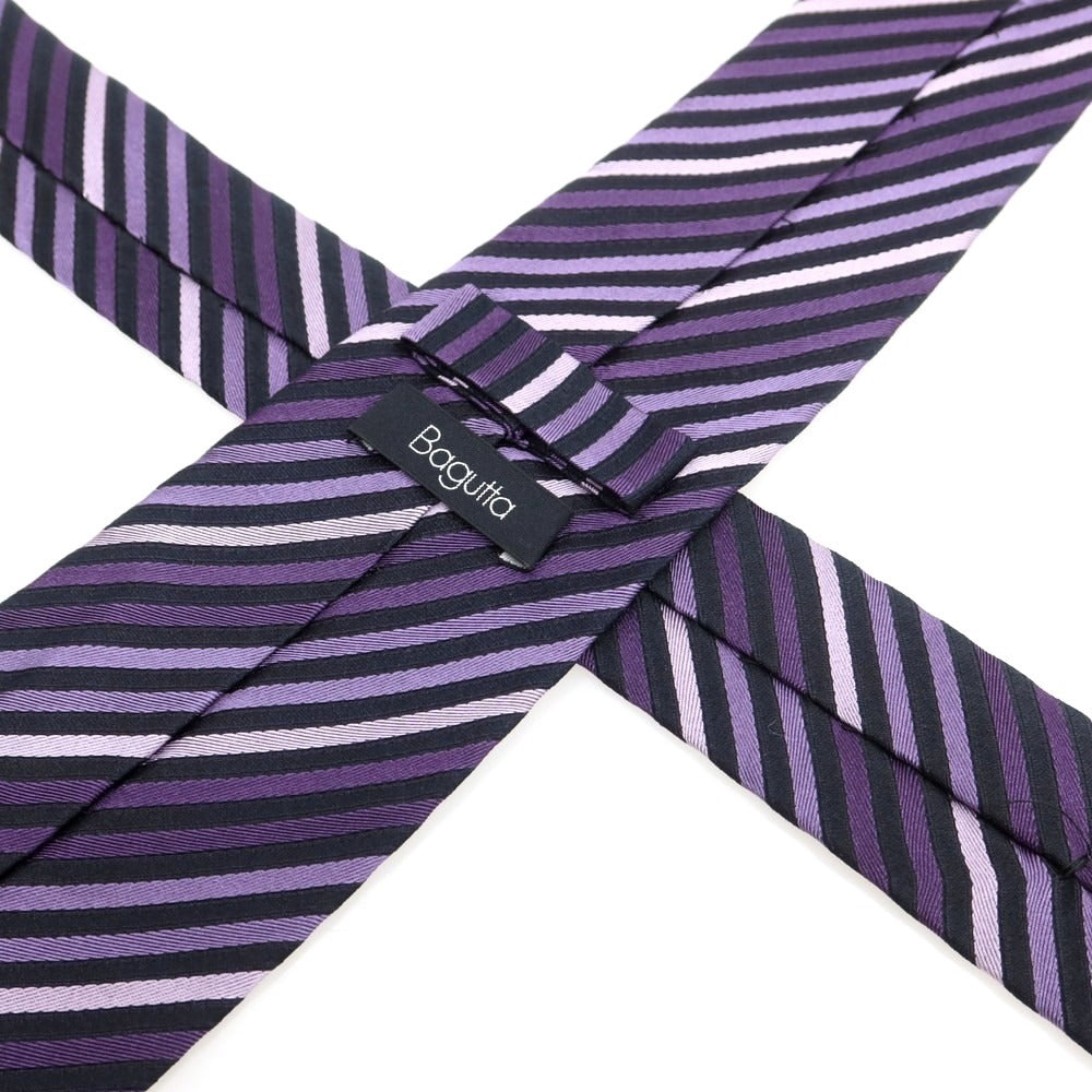 【中古】バグッタ Bagutta シルク ストライプ柄ネクタイ パープルxブラック【 状態ランクA 】【 メンズ 】
