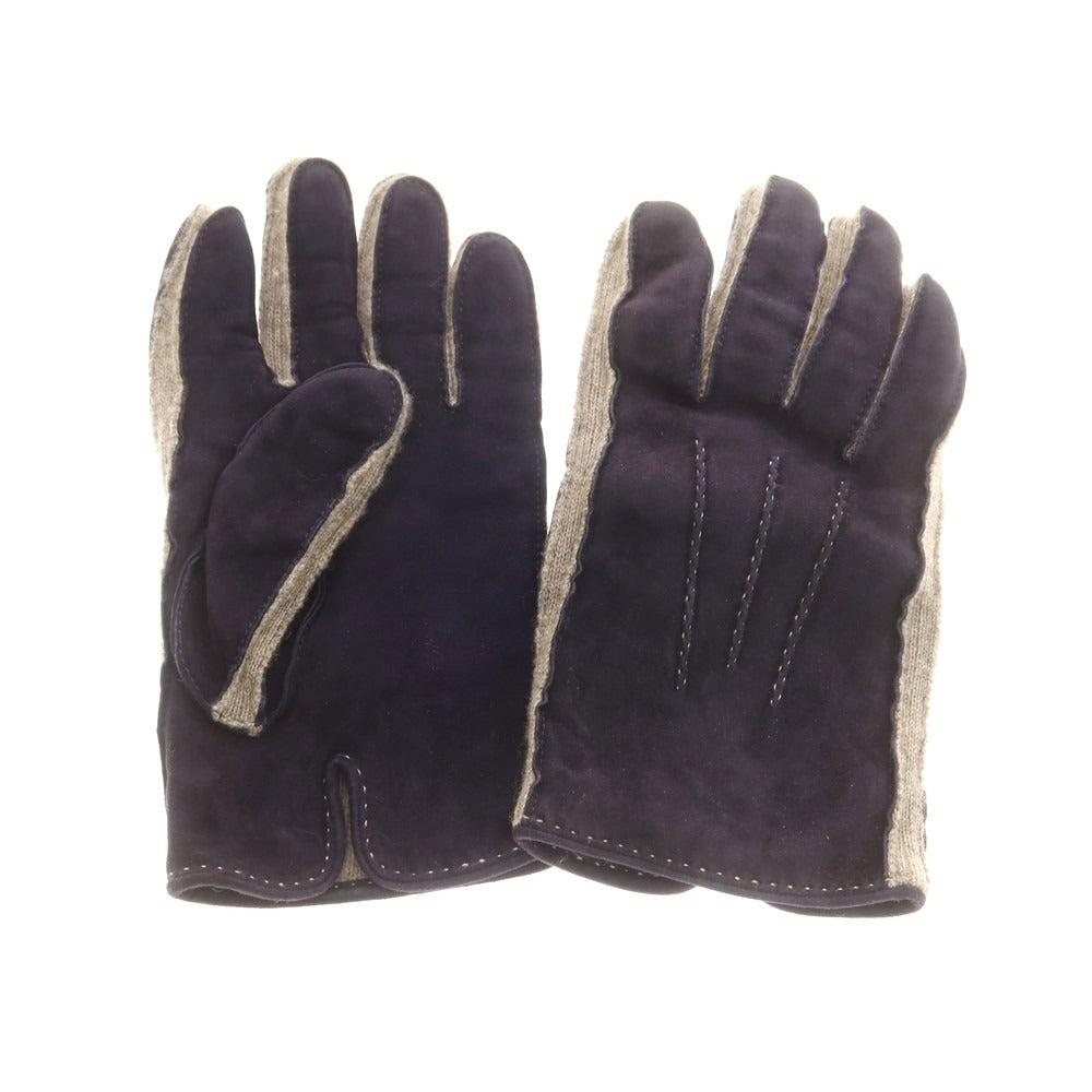 【中古】マッツォレーニ MAZZOLENI スエード カシミヤニット 手袋 グローブ ネイビーxベージュ【 7 1/2 】【 状態ランクB 】【 メンズ 】
