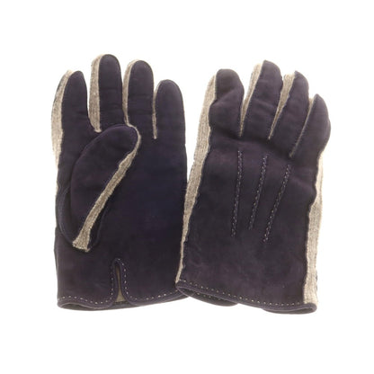 【中古】マッツォレーニ MAZZOLENI スエード カシミヤニット 手袋 グローブ ネイビーxベージュ【 7 1/2 】【 状態ランクB 】【 メンズ 】