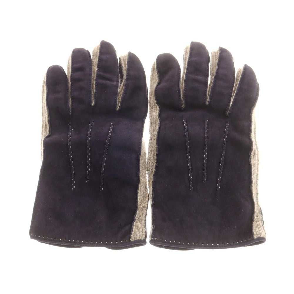 【中古】マッツォレーニ MAZZOLENI スエード カシミヤニット 手袋 グローブ ネイビーxベージュ【 7 1/2 】【 状態ランクB 】【 メンズ 】
