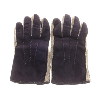 【中古】マッツォレーニ MAZZOLENI スエード カシミヤニット 手袋 グローブ ネイビーxベージュ【 7 1/2 】【 状態ランクB 】【 メンズ 】