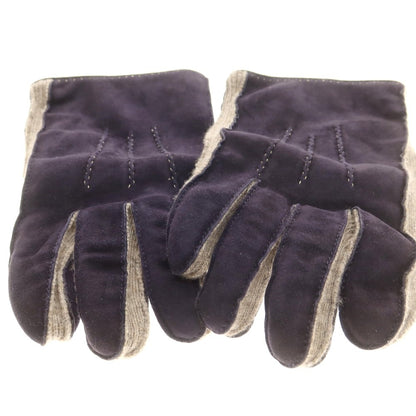 【中古】マッツォレーニ MAZZOLENI スエード カシミヤニット 手袋 グローブ ネイビーxベージュ【 7 1/2 】【 状態ランクB 】【 メンズ 】