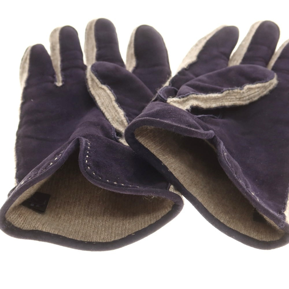 【中古】マッツォレーニ MAZZOLENI スエード カシミヤニット 手袋 グローブ ネイビーxベージュ【 7 1/2 】【 状態ランクB 】【 メンズ 】