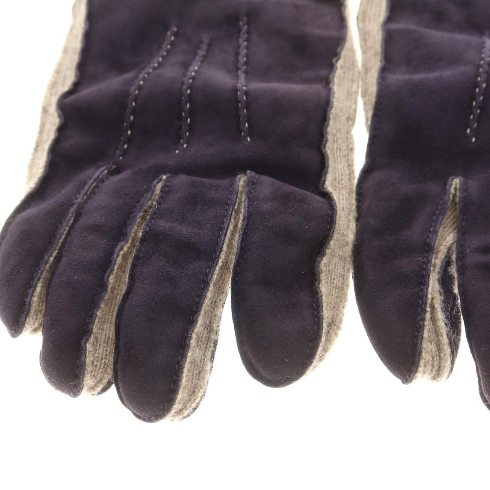 【中古】マッツォレーニ MAZZOLENI スエード カシミヤニット 手袋 グローブ ネイビーxベージュ【 7 1/2 】【 状態ランクB 】【 メンズ 】