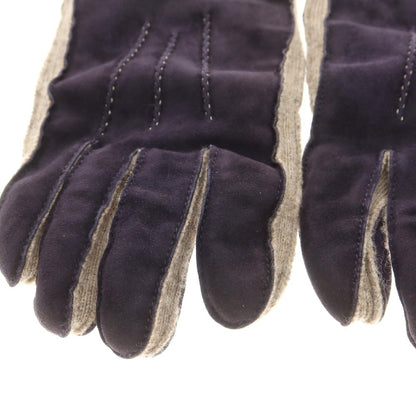 【中古】マッツォレーニ MAZZOLENI スエード カシミヤニット 手袋 グローブ ネイビーxベージュ【 7 1/2 】【 状態ランクB 】【 メンズ 】