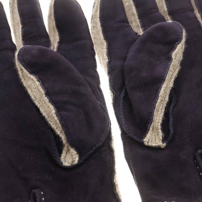 【中古】マッツォレーニ MAZZOLENI スエード カシミヤニット 手袋 グローブ ネイビーxベージュ【 7 1/2 】【 状態ランクB 】【 メンズ 】