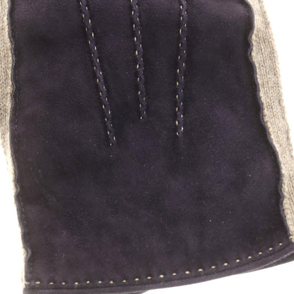 【中古】マッツォレーニ MAZZOLENI スエード カシミヤニット 手袋 グローブ ネイビーxベージュ【 7 1/2 】【 状態ランクB 】【 メンズ 】