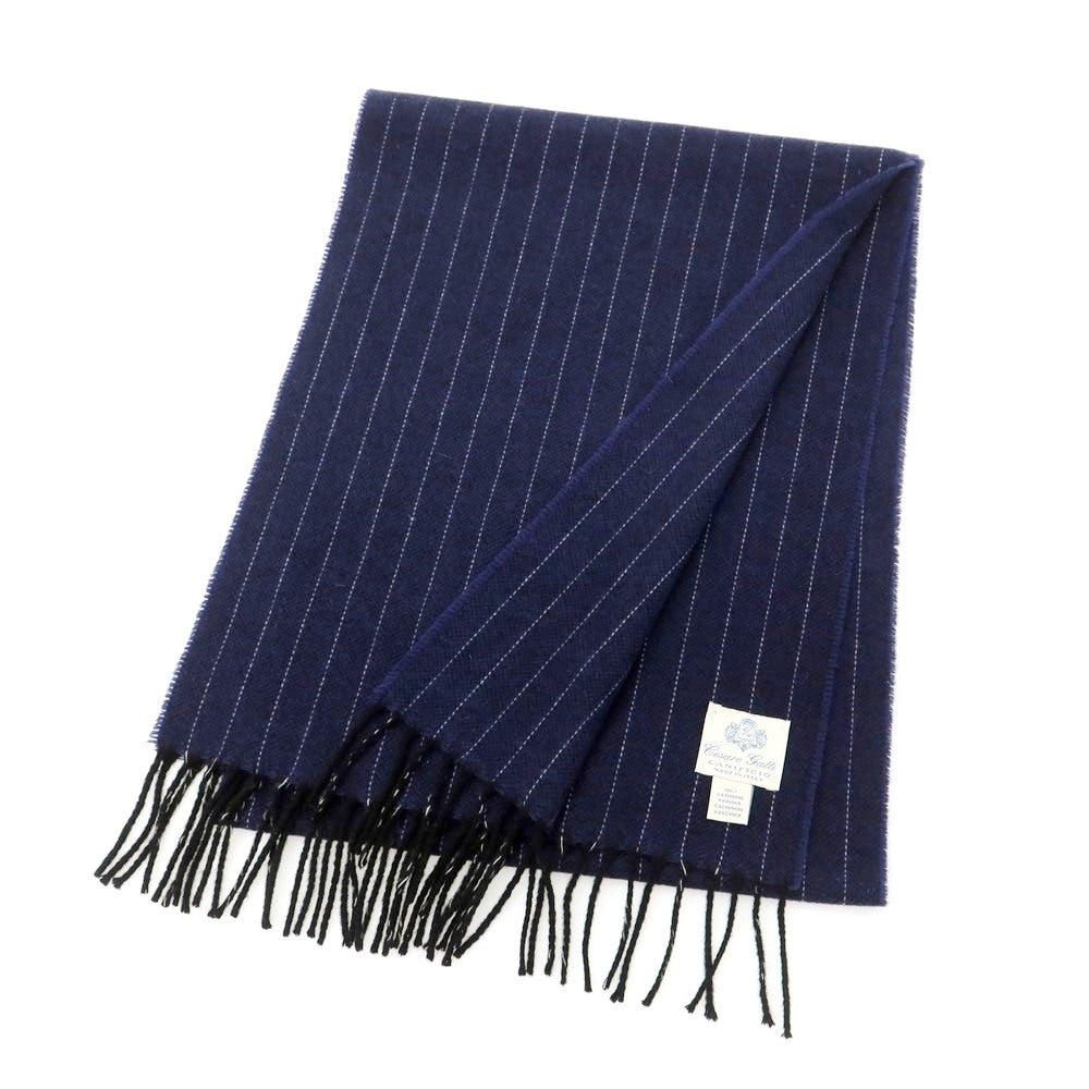【中古】チェーザレ ガッティ Cesare Gatti カシミヤ ピンストライプ マフラー ネイビーxホワイト【 状態ランクA 】【 メンズ 】