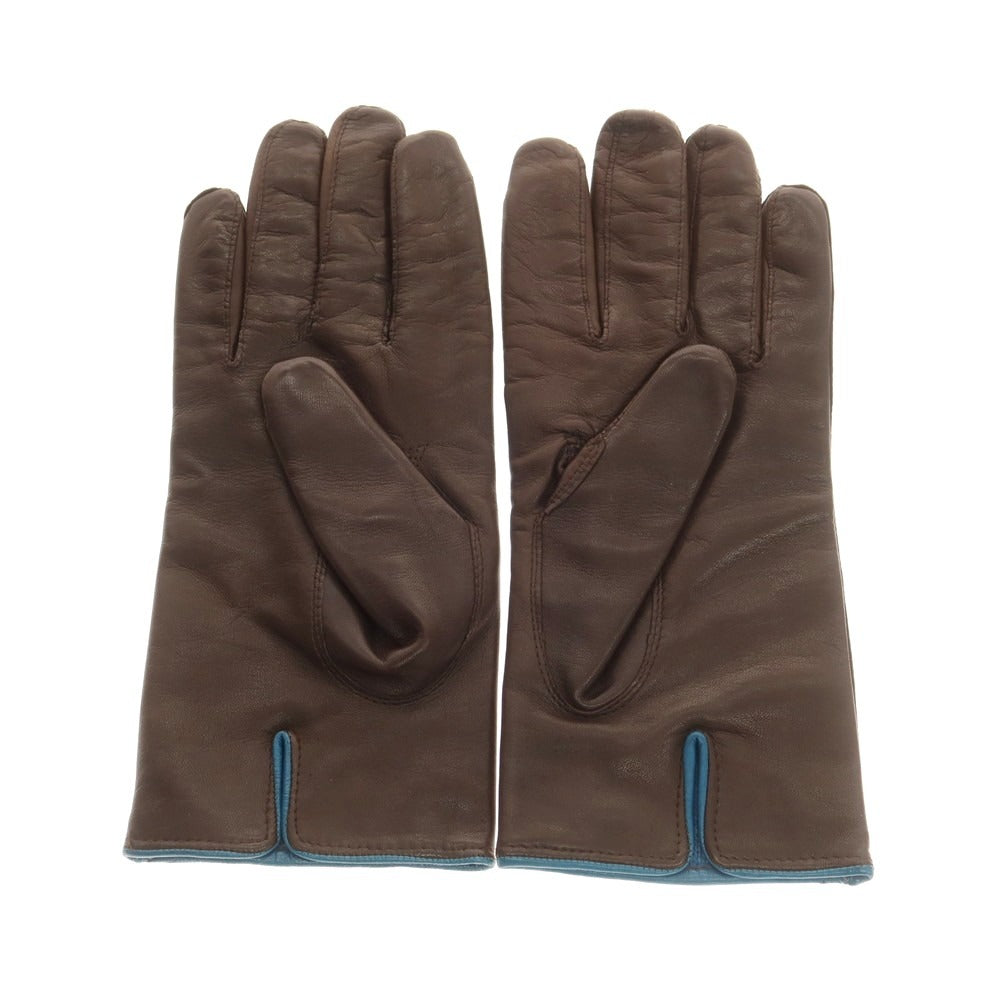 【中古】パルテノペア グァンティ PARTENOPEA GUANTI レザー ウールライニング 手袋 グローブ ダークブラウンxブルー系【 8 】【 状態ランクB 】【 メンズ 】