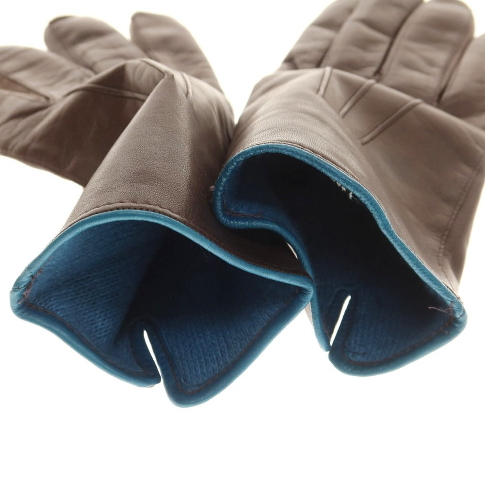 【中古】パルテノペア グァンティ PARTENOPEA GUANTI レザー ウールライニング 手袋 グローブ ダークブラウンxブルー系【 8 】【 状態ランクB 】【 メンズ 】