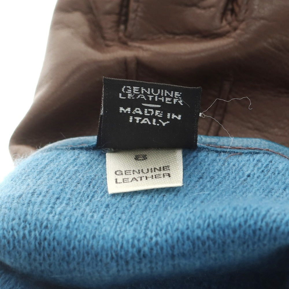 【中古】パルテノペア グァンティ PARTENOPEA GUANTI レザー ウールライニング 手袋 グローブ ダークブラウンxブルー系【 8 】【 状態ランクB 】【 メンズ 】