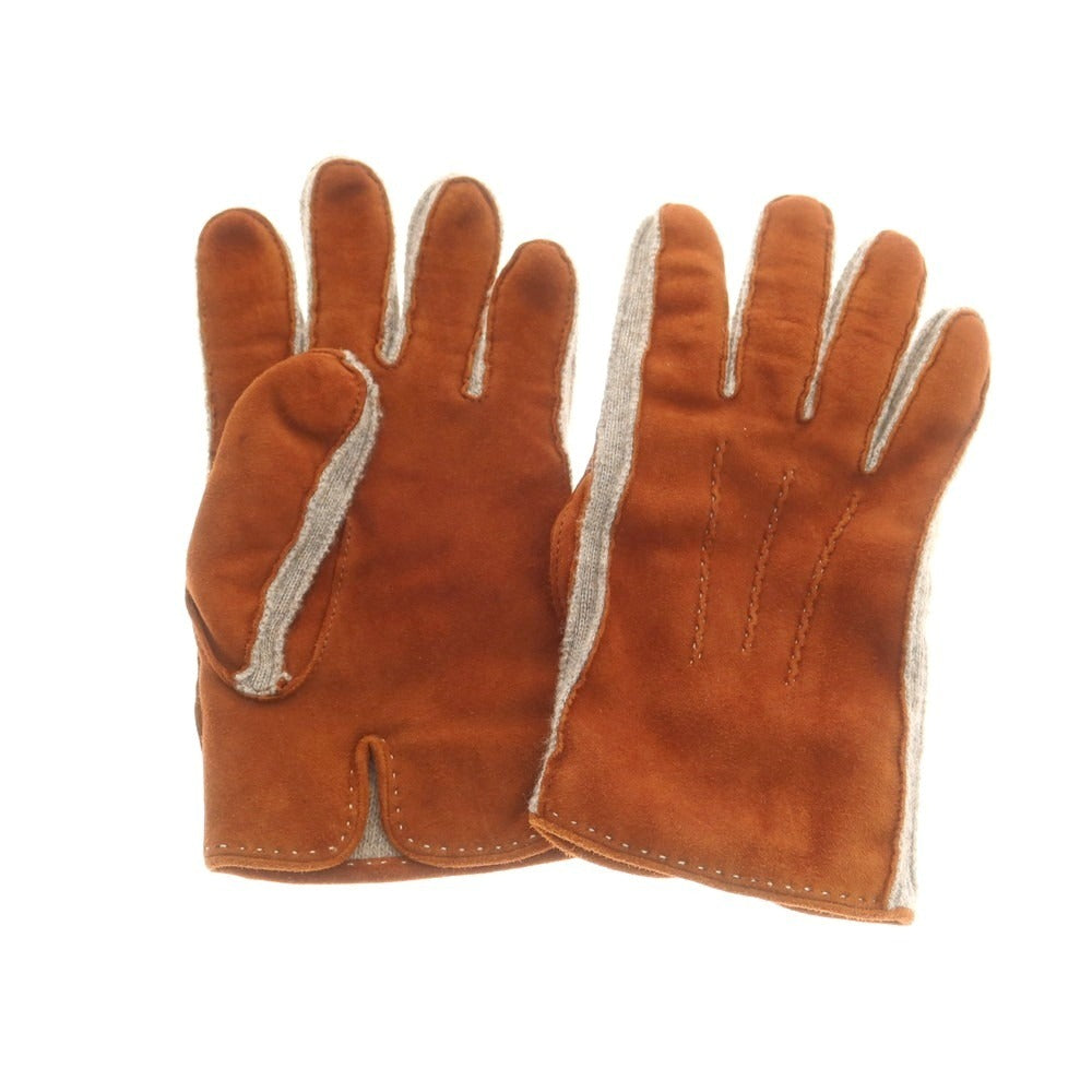 【中古】マッツォレーニ MAZZOLENI スエード カシミヤ 手袋 グローブ ブラウンxベージュ【 7 1/2 】【 状態ランクB 】【 メンズ 】