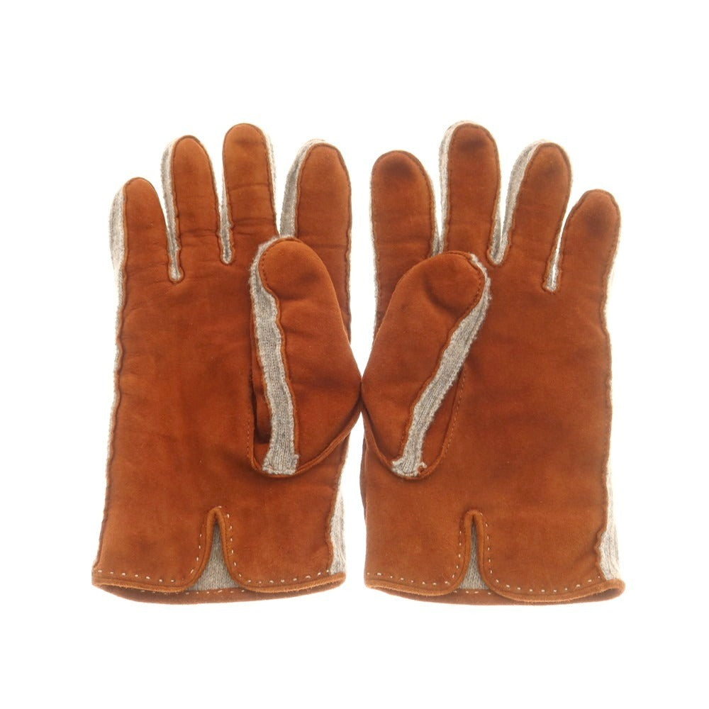 【中古】マッツォレーニ MAZZOLENI スエード カシミヤ 手袋 グローブ ブラウンxベージュ【 7 1/2 】【 状態ランクB 】【 メンズ 】