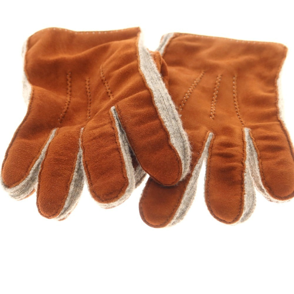 【中古】マッツォレーニ MAZZOLENI スエード カシミヤ 手袋 グローブ ブラウンxベージュ【 7 1/2 】【 状態ランクB 】【 メンズ 】