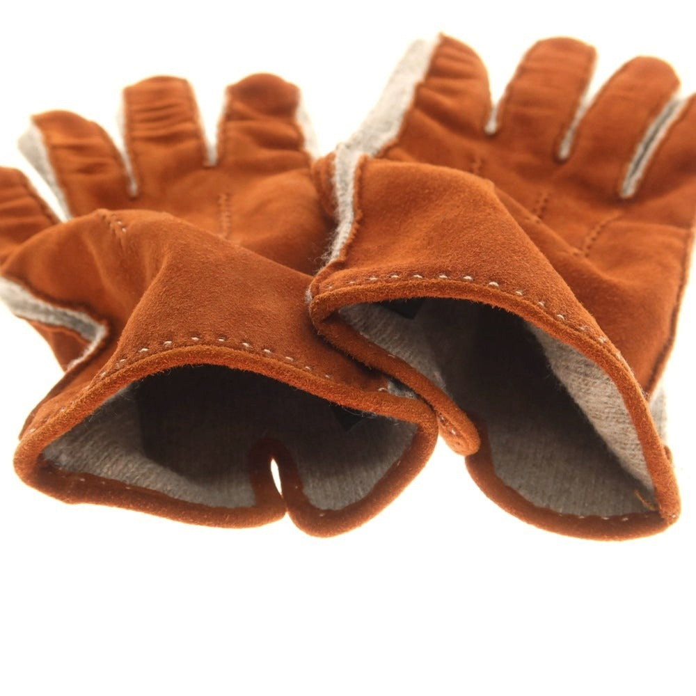 【中古】マッツォレーニ MAZZOLENI スエード カシミヤ 手袋 グローブ ブラウンxベージュ【 7 1/2 】【 状態ランクB 】【 メンズ 】
