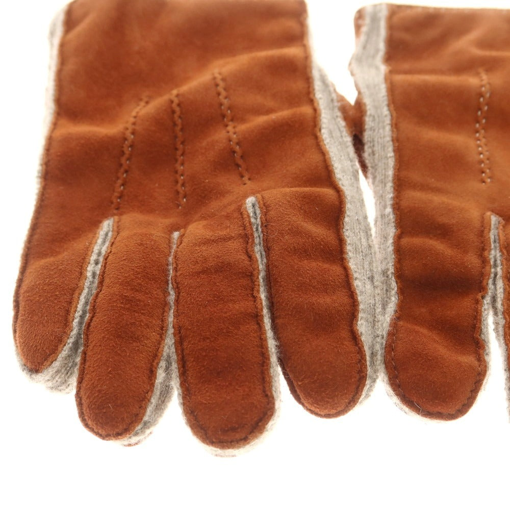 【中古】マッツォレーニ MAZZOLENI スエード カシミヤ 手袋 グローブ ブラウンxベージュ【 7 1/2 】【 状態ランクB 】【 メンズ 】