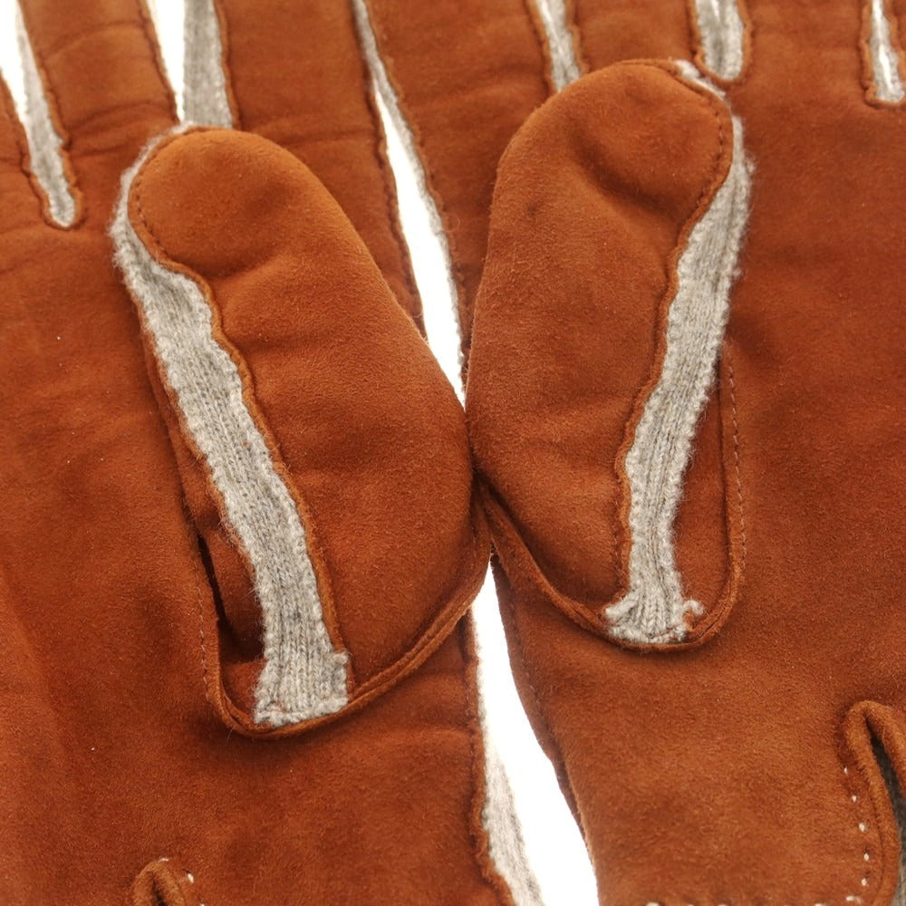 【中古】マッツォレーニ MAZZOLENI スエード カシミヤ 手袋 グローブ ブラウンxベージュ【 7 1/2 】【 状態ランクB 】【 メンズ 】