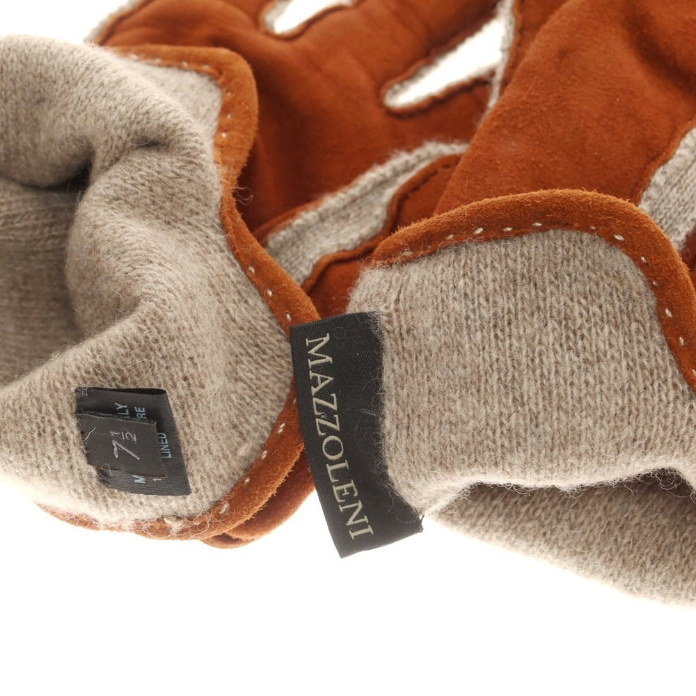 【中古】マッツォレーニ MAZZOLENI スエード カシミヤ 手袋 グローブ ブラウンxベージュ【 7 1/2 】【 状態ランクB 】【 メンズ 】