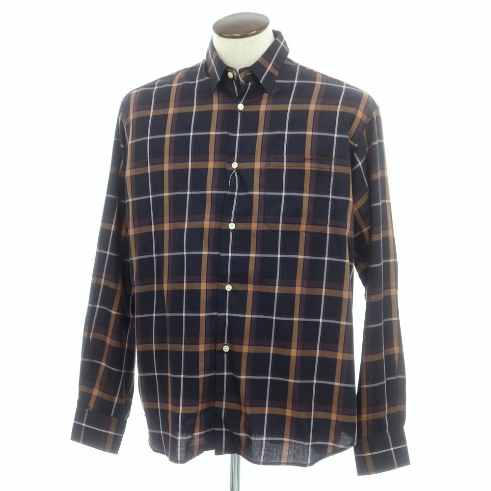 【中古】オンブレニーニョ Hombre Nino コットン チェック レギュラーカラー カジュアルシャツ ダークネイビーxライトブラウン【サイズL】【 状態ランクB 】【 メンズ 】 [CPD]